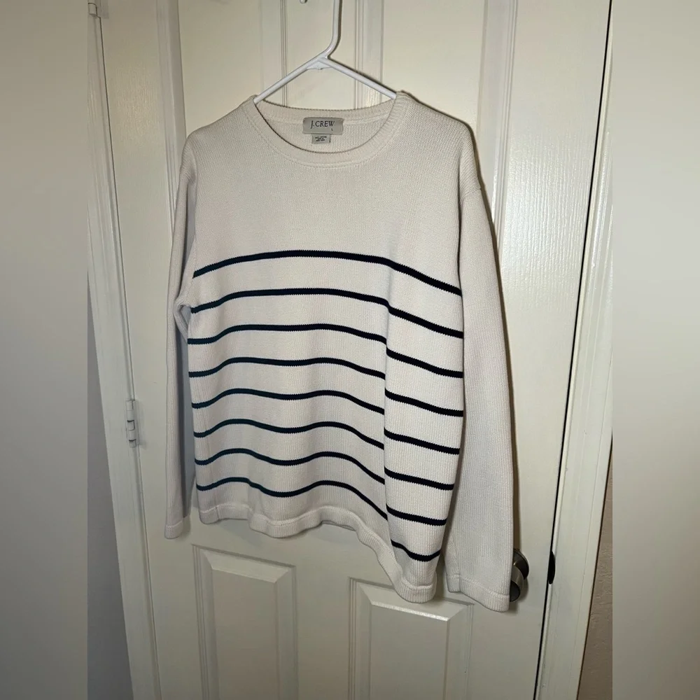 J.Crew Cream & Black Stripe Cotton Sweater Size L Classic Preppy